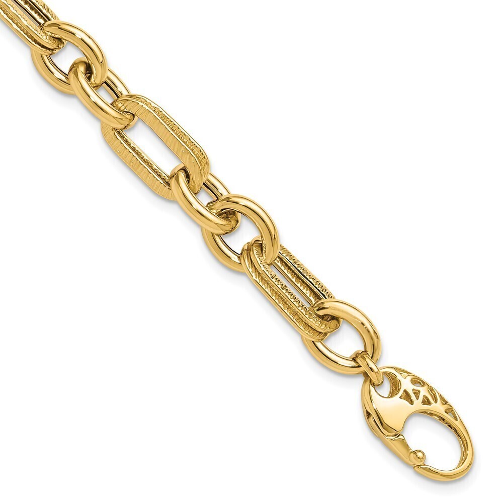 14k Yellow Gold Polished & Textured Fancy Link Bracelet
